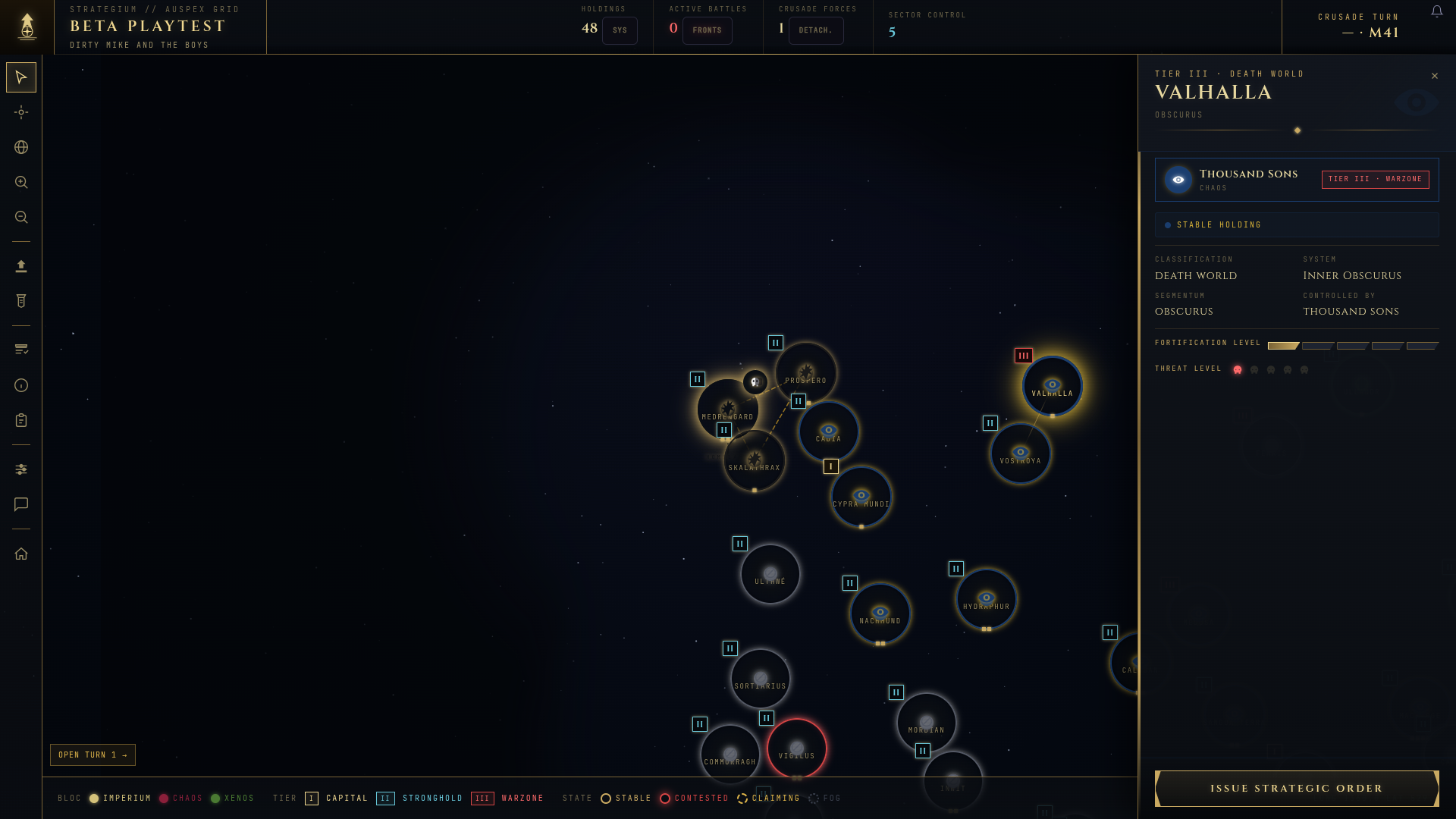 WH40K Living Galaxy — galaxy map showing faction territories, warp routes and contested systems